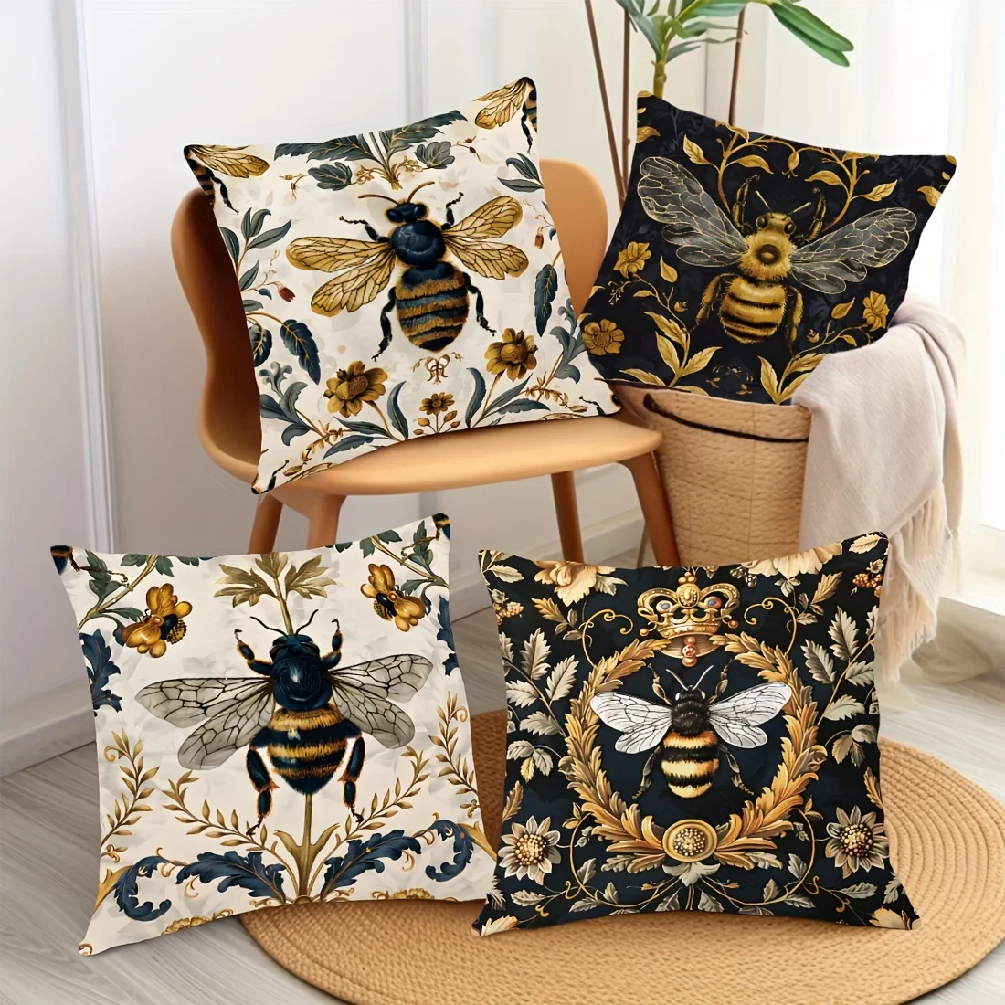 VIKAMA Home Decor Kissenbezug Mystical Vintage Biene Muster Druck Schlafzimmer Wohnzimmer Sofa Dekorativer Kissenbezug