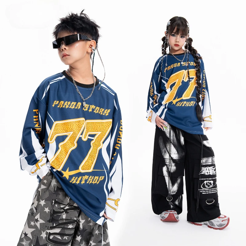 

Boys Street Dance Clothing Hip Hop Drum Show Costume Long Sleeve Top Baggy Pants Girls Performance Set Group Jazz Stage Clothes