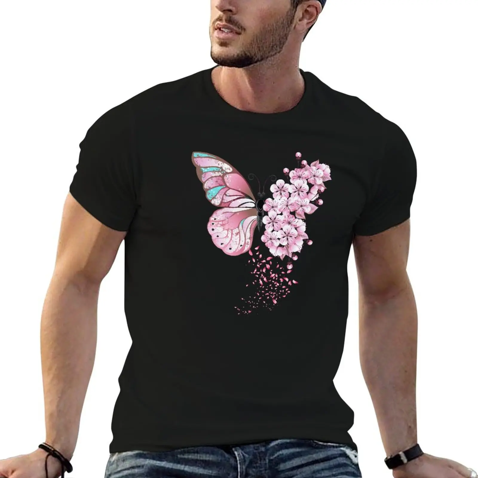 

shirts cotton shirts for Floral Butterfly T-Shirt man man t t graphic Pink funny