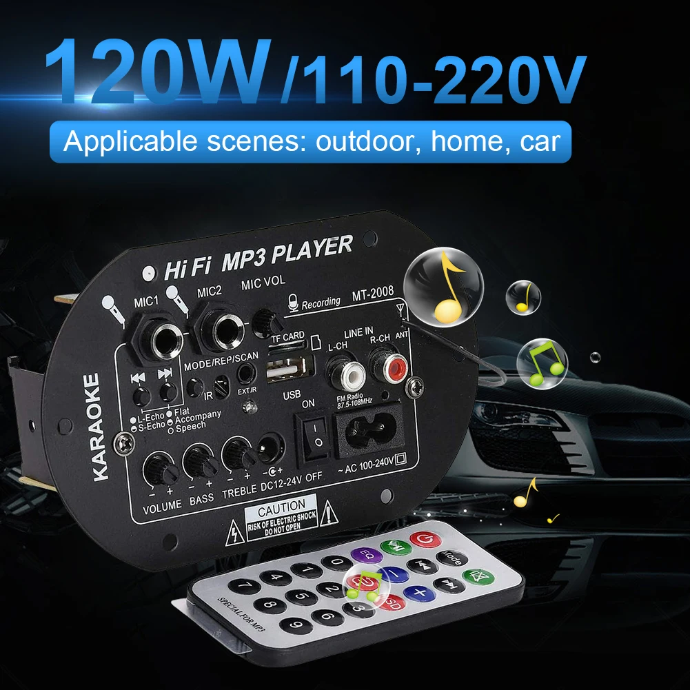 220V 12V Digital Bluetooth Amplifier Board Module Car Subwoofer Dual Microphone Karaoke Amp Speaker DIY Audio Amplifier Board