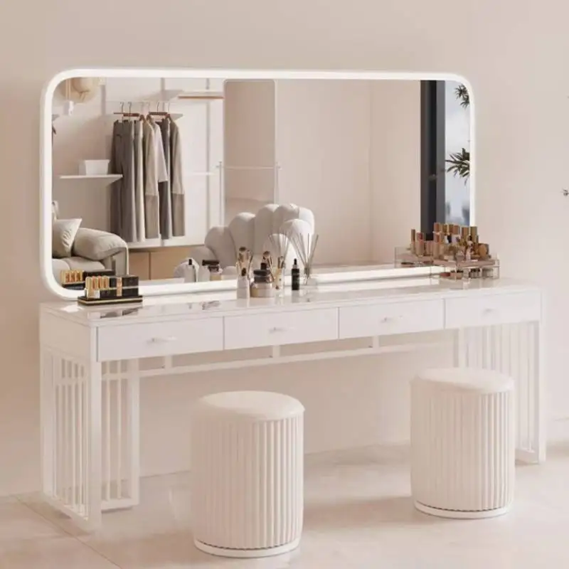 

Chair Hidden Vanity Table Dest Decor Huge Luxury White Drawer Dressing Table Wood Space Long Makeup Tafel Furnitures For Bedroom