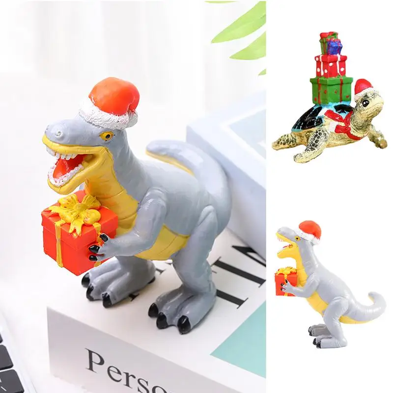 Christmas statue decorations 3D resin dinosaur ornaments Animal hug box design sculpture suitable for Christmas theme home