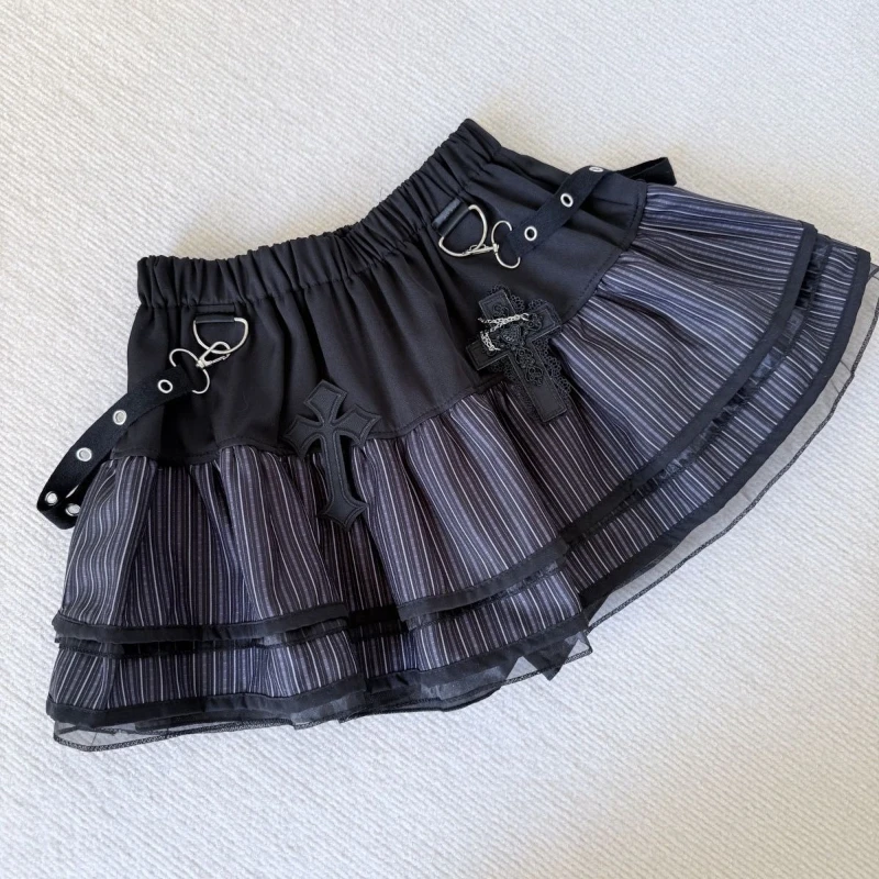 

Deeptown Gothic Black Mini Skirt Women Harajuku Vintage Punk Y2k Ruffle Skirts Japanese Style 2000s Grunge Short Skirt Aesthetic