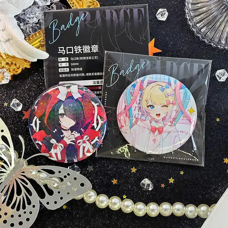 HOT Game Rain KAnge NEEDY GIRL OVERDOSE Cute Q Version Laser Round Bedge Anime Cosplay Badge Brooch Pins Gifts