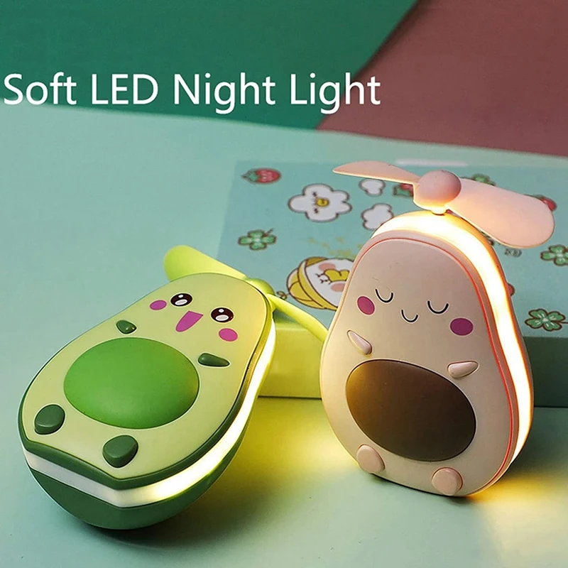 مرآة مكياج صغيرة LED ومروحة ، 2 في 1 ، مدمجة ، لطيفة ، على شكل أفوكادو ، عملية ، محمولة ، شحن USB ، مروحة محمولة
