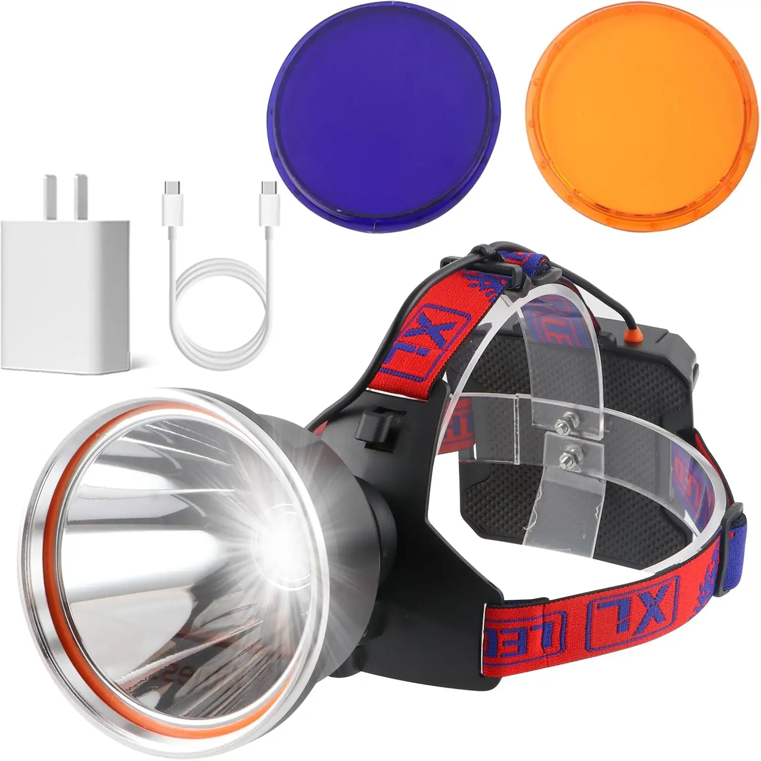 

Super Bright LED Headlamp with LCD Display, Rechargeable, Waterproof, 6 Light Modes, Lightweight with Yellow & Blue Lenses, Idea