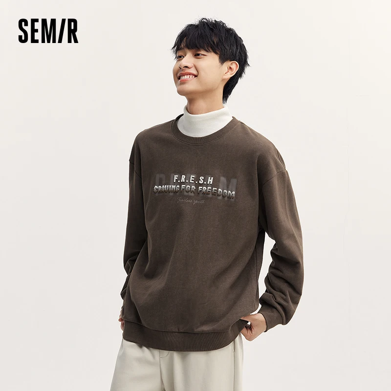 

Semir Sweatshirt Men 2024 Autumn New Trendy Personalized Letter Printed Top Retro Loose Knit Casual Wear