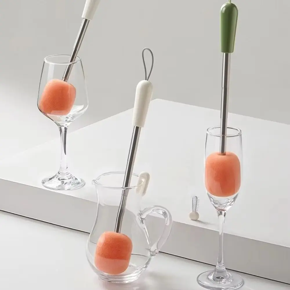 3-in-1 Retractable Cup Brush No Dead Angle Long Handle Bottle Cleaning Brush Flexible Easy to Store Sponge Bottle Brush