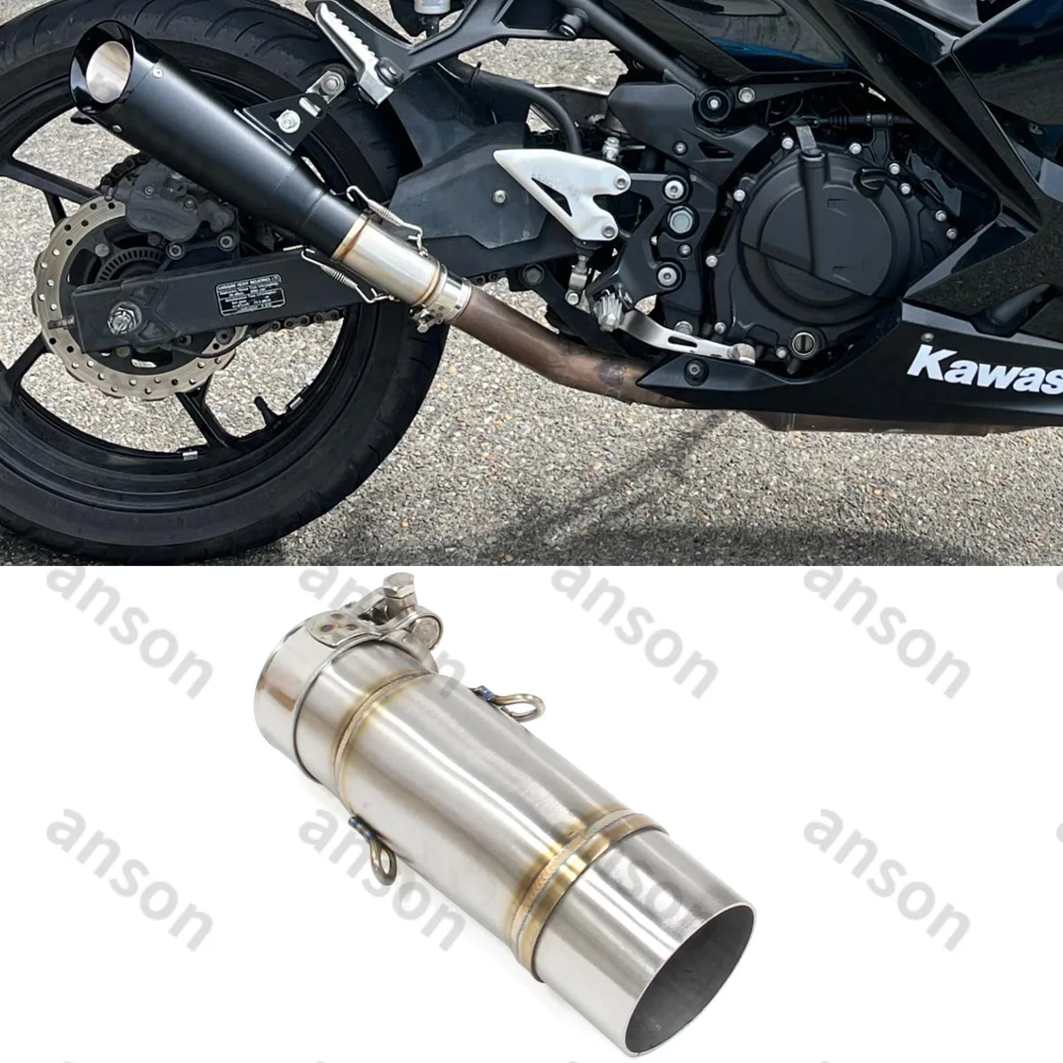 Tubo central de escape Ninja 500 sin cordones para KAWASAKI Z400 NINJA 400 2017-2025 Ninja 500 Z500 Ninja 250 Z250 ninja 300 z300 2012-2016