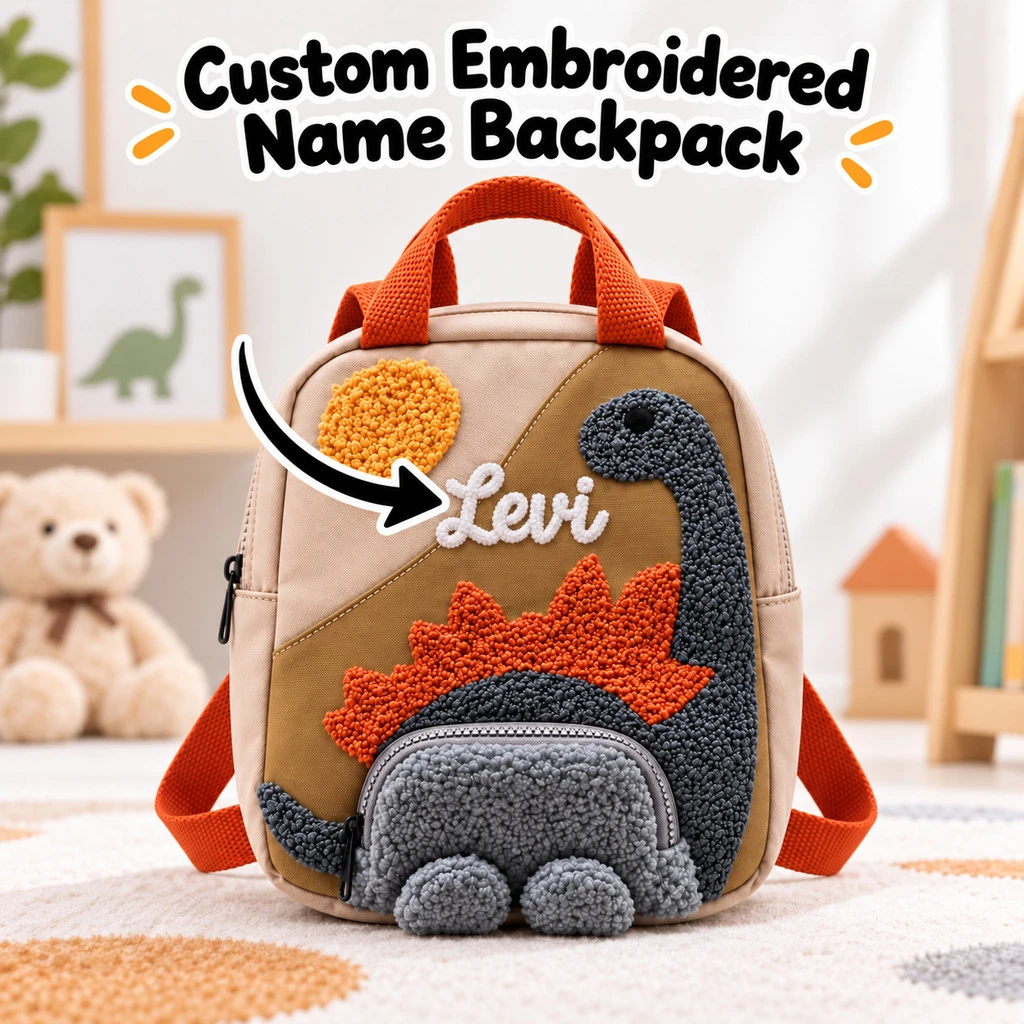 Personalized Name Dinosaur Kids Backpack, Cute Cartoon Kindergarten School Bag, Breathable Durable Daily Book Bag for Boys Girls