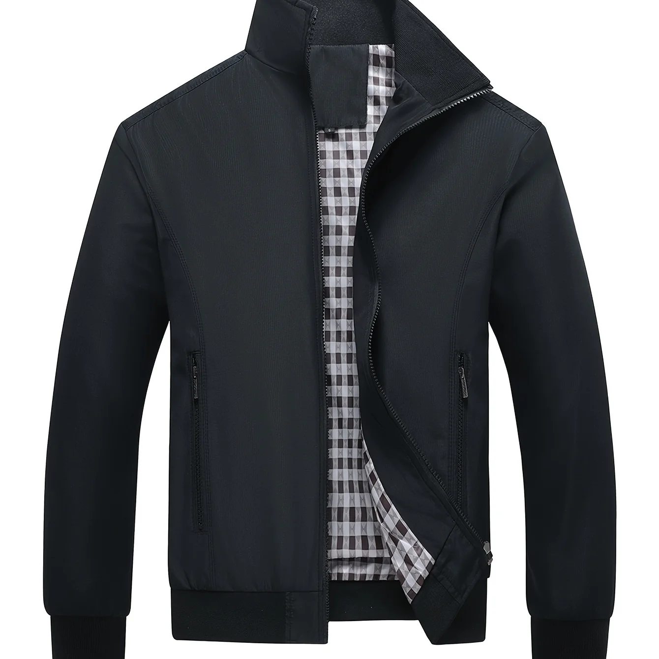 Men's Classic Design Sports Jacket, Casual Baseball Collar Zipper, Spring and Autumn Solid Color, Fashionable Daily Wear Jacket