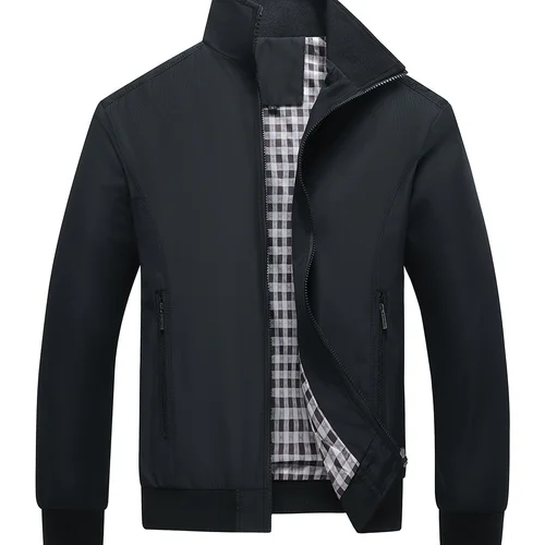 Chaqueta deportiva de diseño clásico para hombre, cremallera informal con cuello de béisbol, Color sólido de primavera y otoño, chaqueta de moda para uso diario