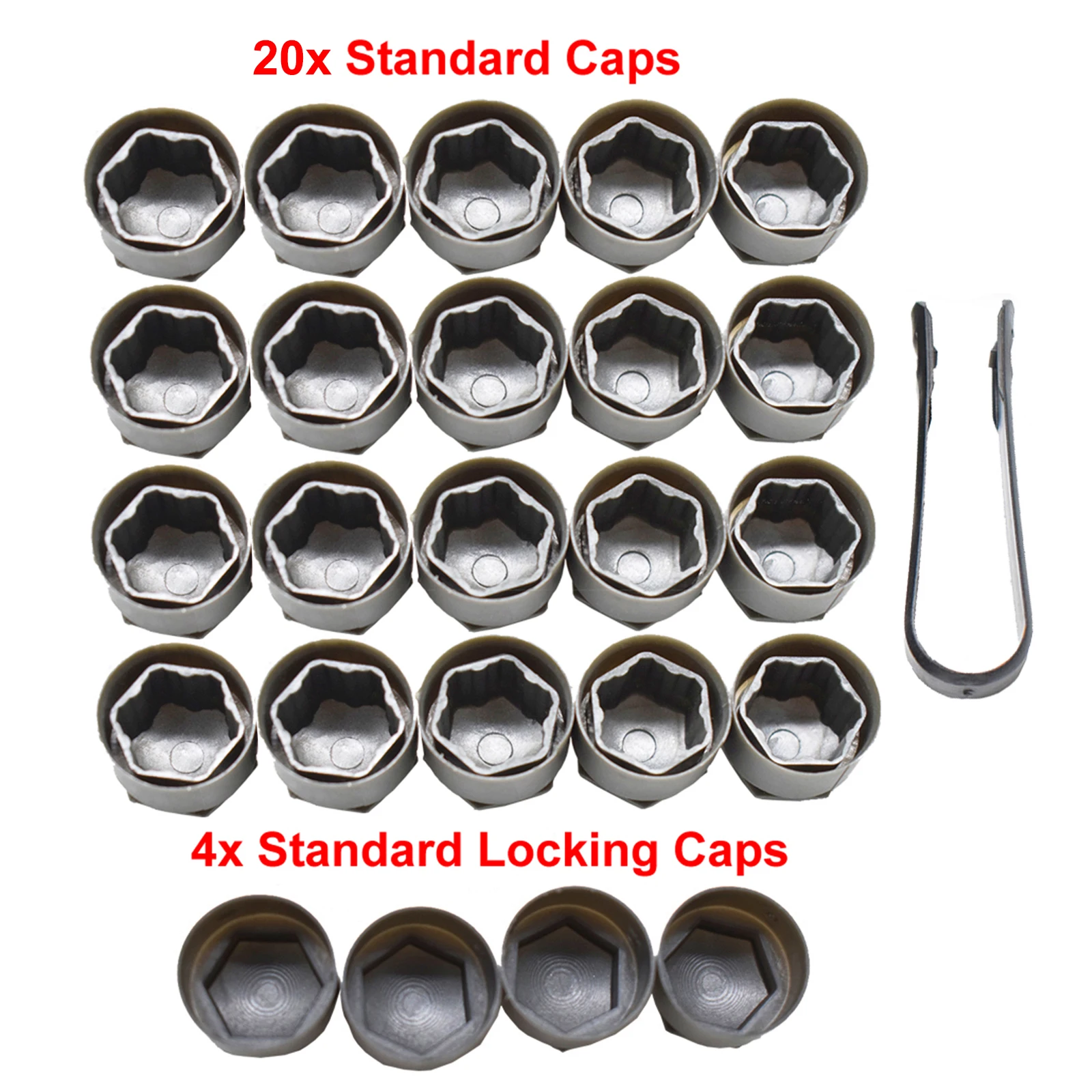 24pcs Wheel Lug Nut Cover Caps 25mm Water Proof w/ Dismantle Tool Grey For Audi A1 A2 A3 A4 A5 A6 A7 A8 Wheel Bolt Screw Cover