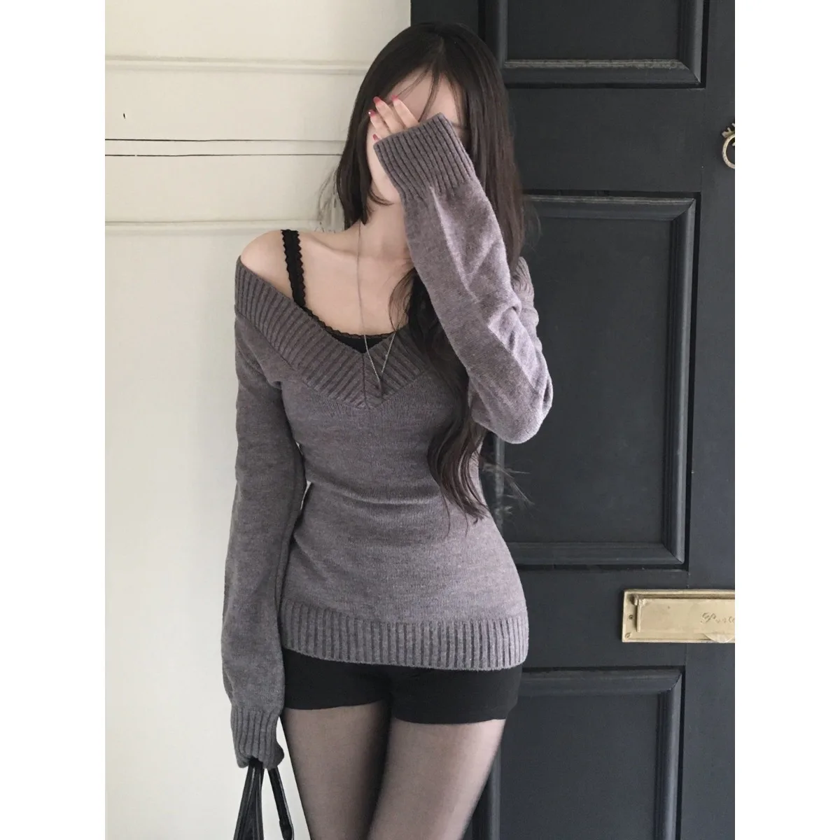 East Gate Autumn New Style Casual Pure Color Large V-neck Knitted Sweater Women's Fashion Soft Viscose Long Sleeve Citywalk