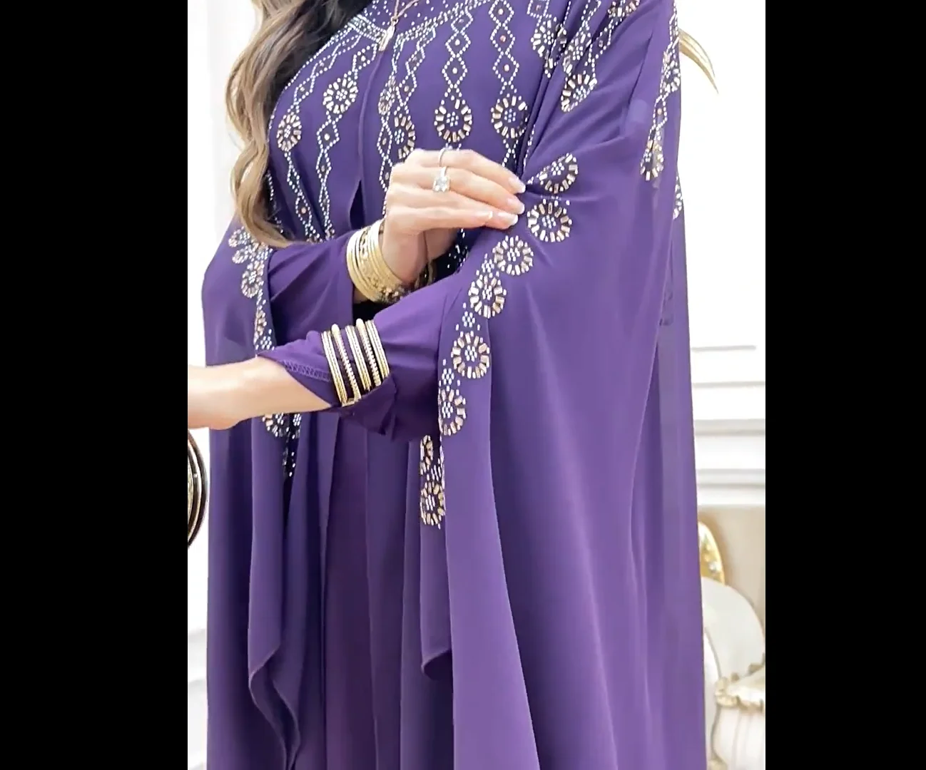

2Pcs Muslim Women Diamonds Evening Party Dress Eid Djellaba Ramadan Turkey Kaftan Dubai Abaya Kebaya Caftan Marocain Femme Robe