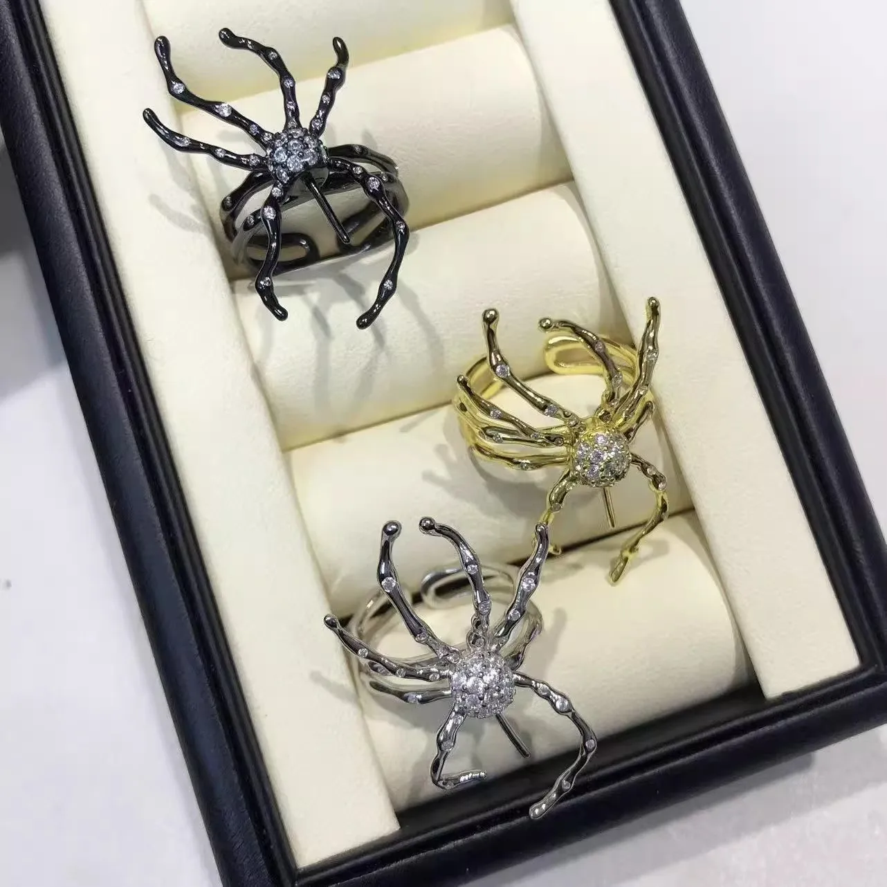 

MeiBaPJ 10mm Freshwater Pearl Spider RING Fashion Black Zircon Holder Ring DIY 925 Silver Setting Fine Wedding Jewelry for Women