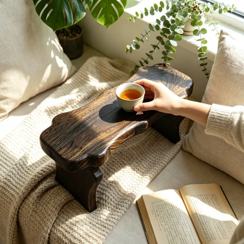 Solid Wood Zen Stool for Tea Ceremony Tatami Low Seat for Entryway Minimalist Wooden Shoe Changing Bench Meditation Footrests