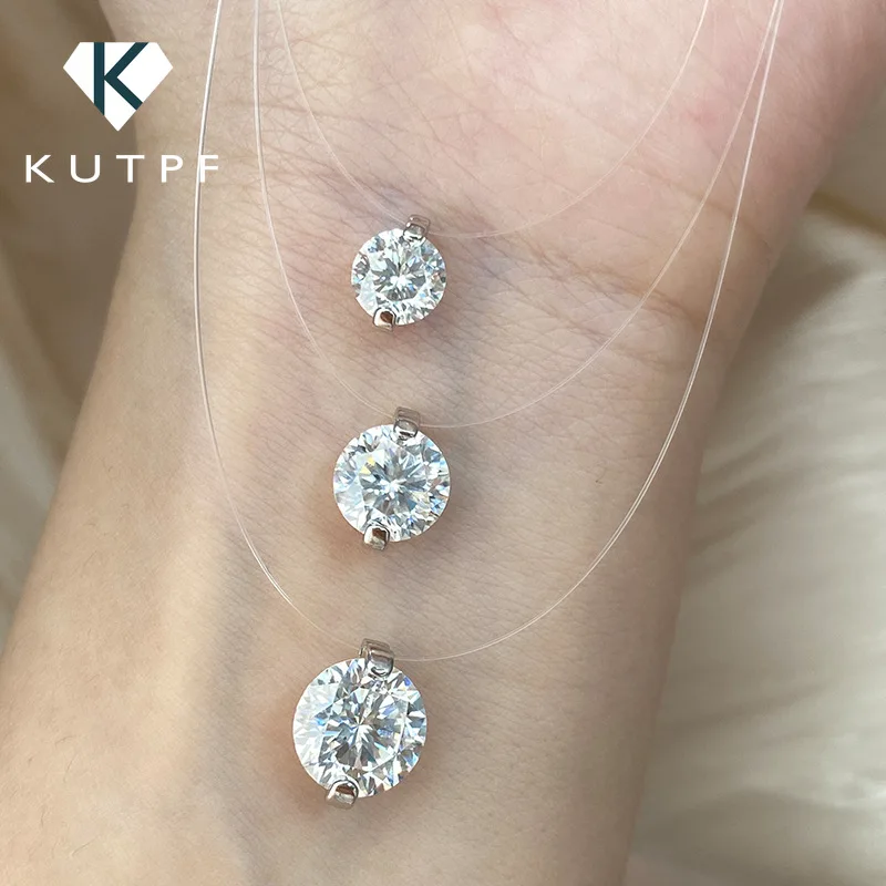 0.5/1/2carat Solitaire Moissanite Diamond Pendant NecklaceCertified Certificate Invisible Fishing Line Necklaces for Women