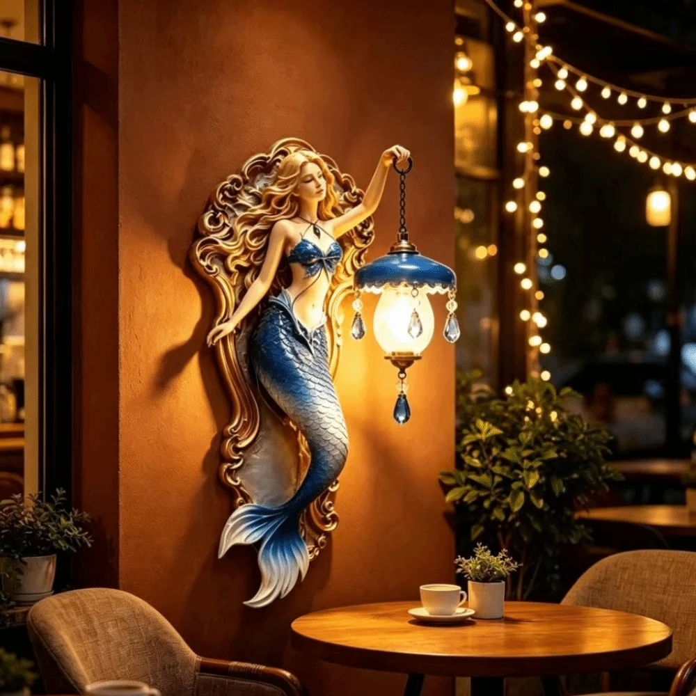 Resin Material Mermaid Wall Lamp Soft Ambient Light Crystal Pendant Resin Wall Lamp Mermaid Design Ocean Style
