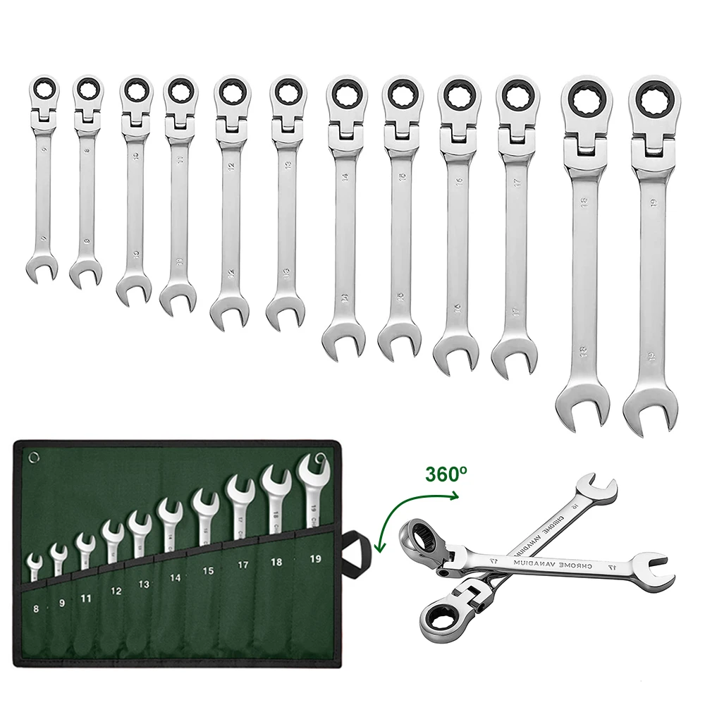 Combination Ratchet Wrench, with Flexible Head, Dual-purpose Ratchet Tool, Ratchet Combination Set. Car Hand Tools