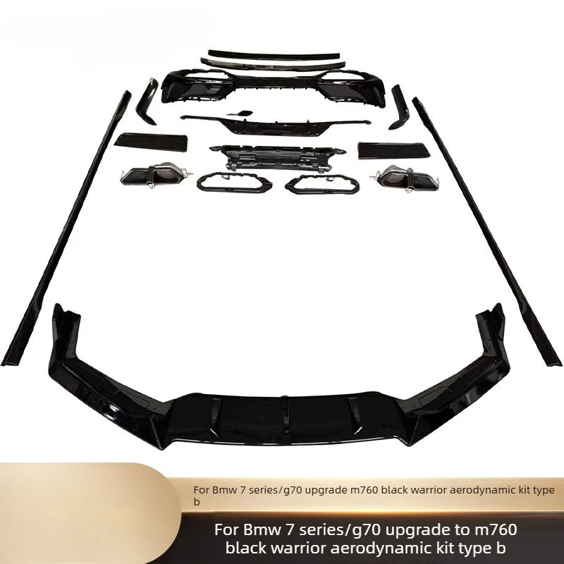 M760 Style Rear Diffuser Exhaust Tips Black Warrior Front Lip Side Skirts Rear Spoiler Mod Parts For BMW 7 Series G70