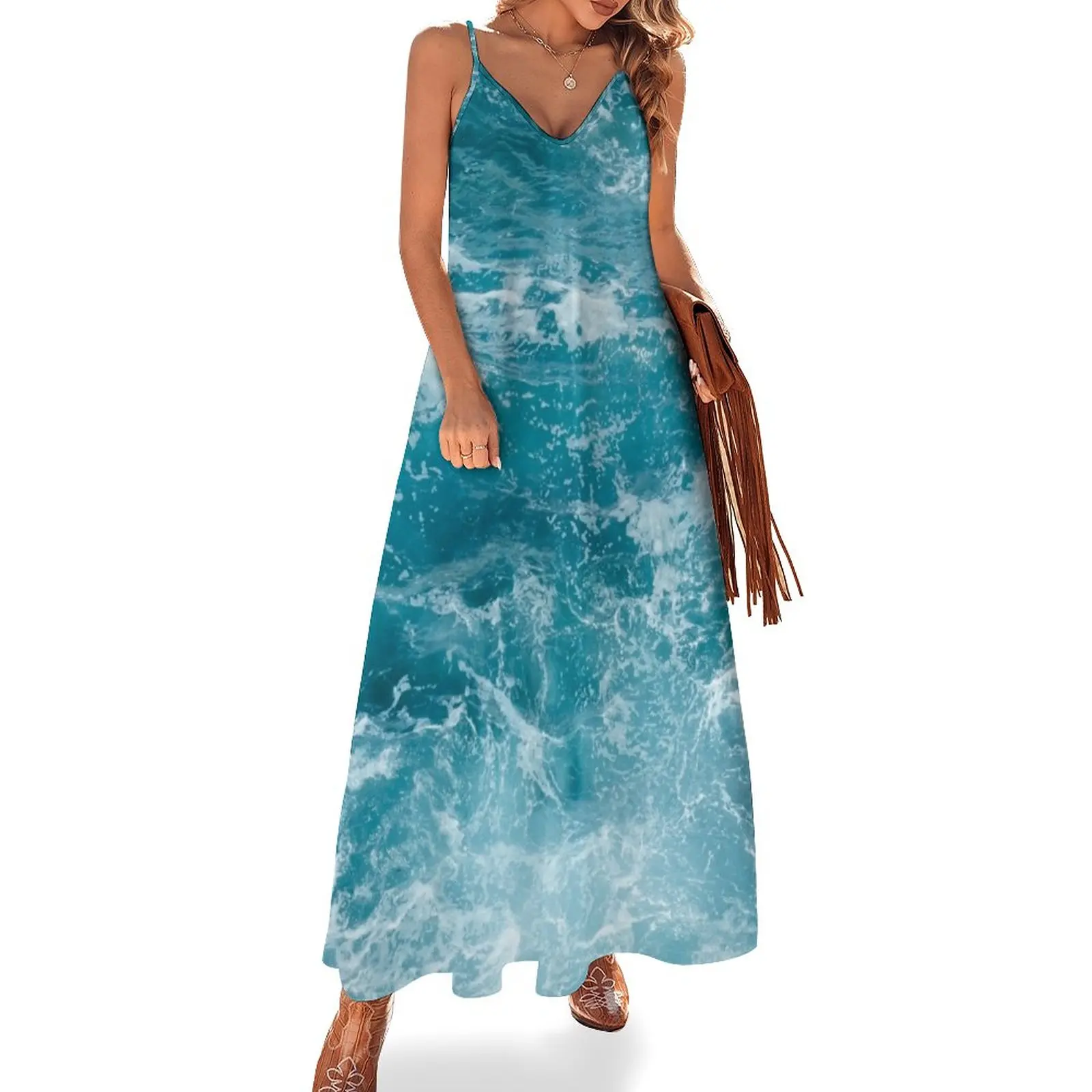 

Blue Ocean Waves Sleeveless Dress party dress women elegant luxury dress for women 2024 cute