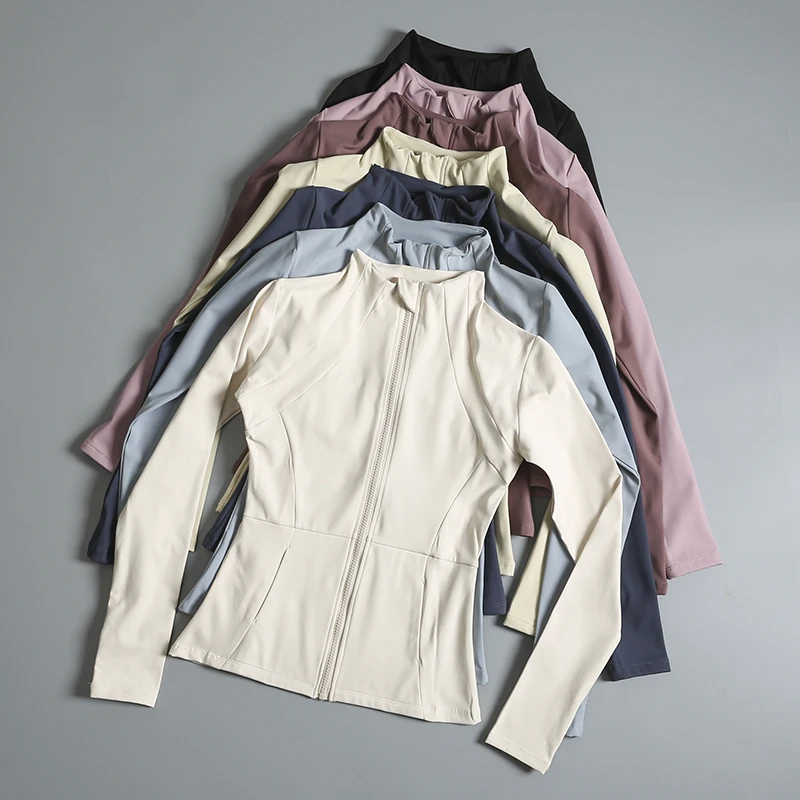 Women's Zipper Neck Long Sleeve Fitness Running Jacket Quick Dry Breathable Sportswear Top Yoga Training Outfit