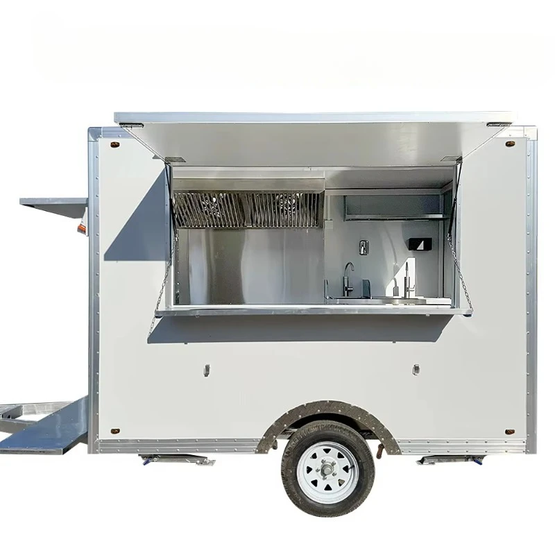 Mobile Snack Food Truck With Fryer Griddle Drink Dispenser Commercial Street Food Vending Cart Mobile Catering Kitchen