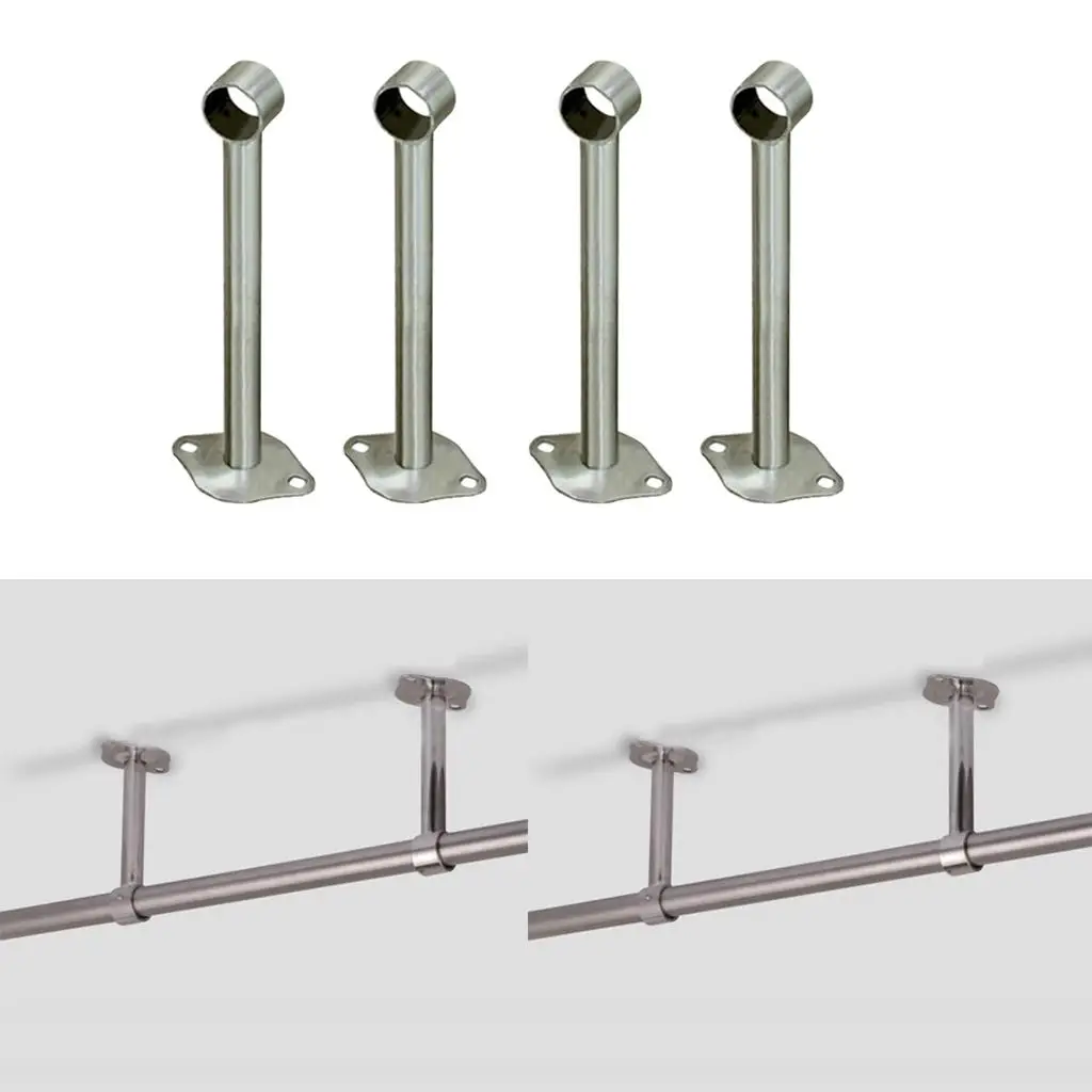 4pcs Stainless Steel Wardrobe Pipe Lever Rod Holder Socket Closet Lever Support image 3