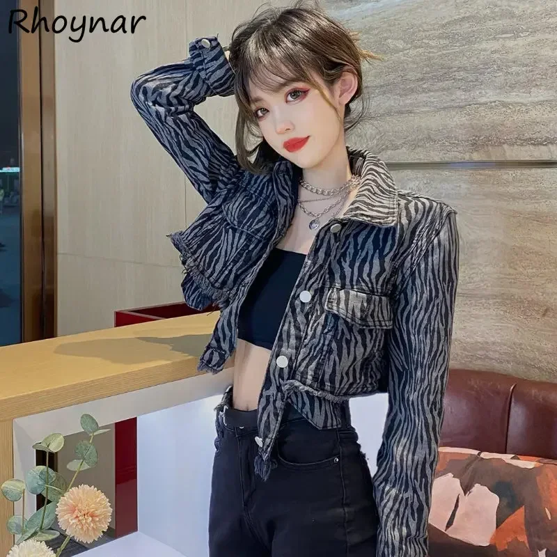 

Streetwear Denim Jackets Women Vintage Crop Clothing Zebra-Striped Hotsweet Slim American Stylish Personal Y2k Coats Chaqueta