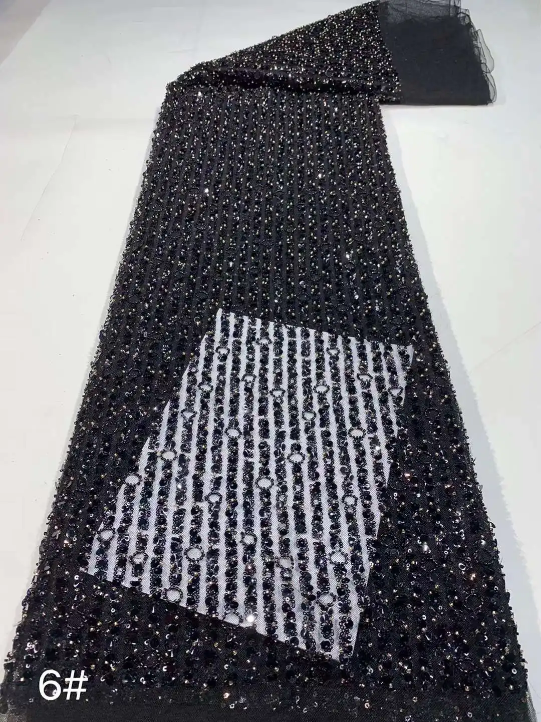 BlackTop Selling New Arrival  French Nigerian Shinny  Sequins Beads Lace Fabric 9JRB-52601 Embroidered Lady Show or Party Dress