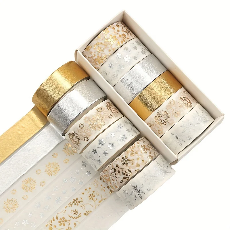 6-teiliges Blumen-Pflanzen-Washi-Tape-Set mit Goldfolie – Verleihen Sie Ihren Bastelarbeiten einen Hauch von Eleganz!