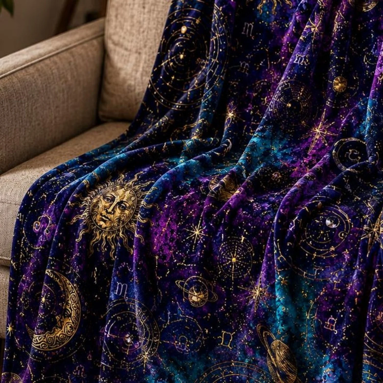 1pc Whimsigoth Celestial Blanket Moon and Stars Blanket,Gothmas celestial decor bridging Halloween into Christmas