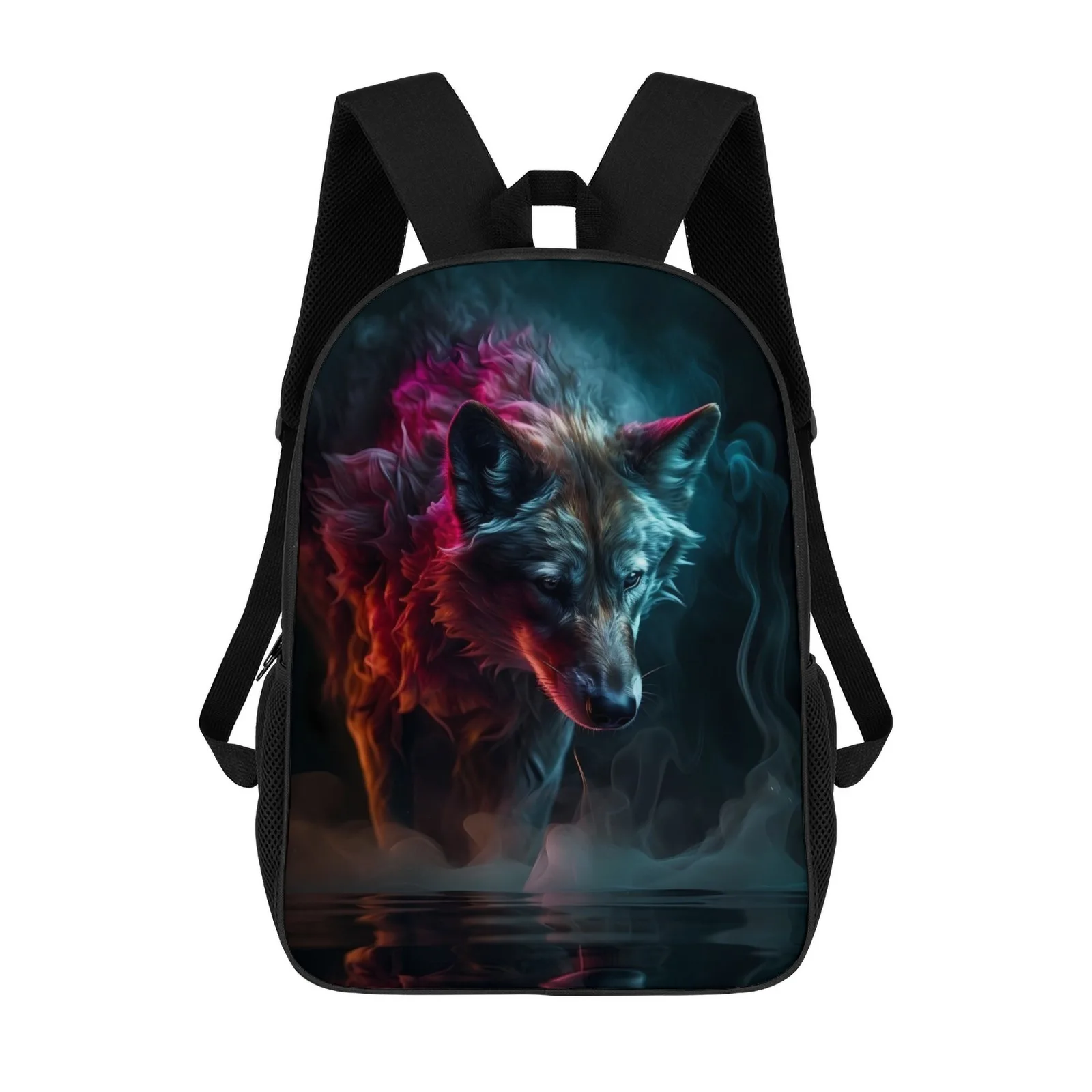 

Wolf Water Neon Smoke Art Mochila Escolar Printed Zipper Backpack Book Bag Back To School Anime 17 Inch School Backpack Bag