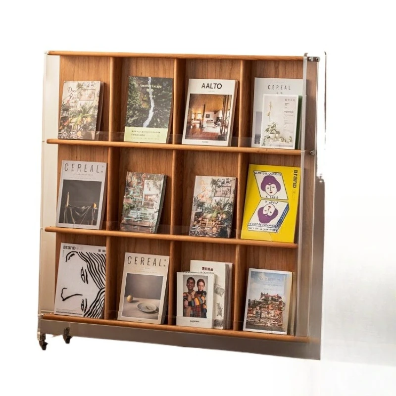 Rack ins wind cherry wood newspaper rack display rack floor solid wood bookshelf
