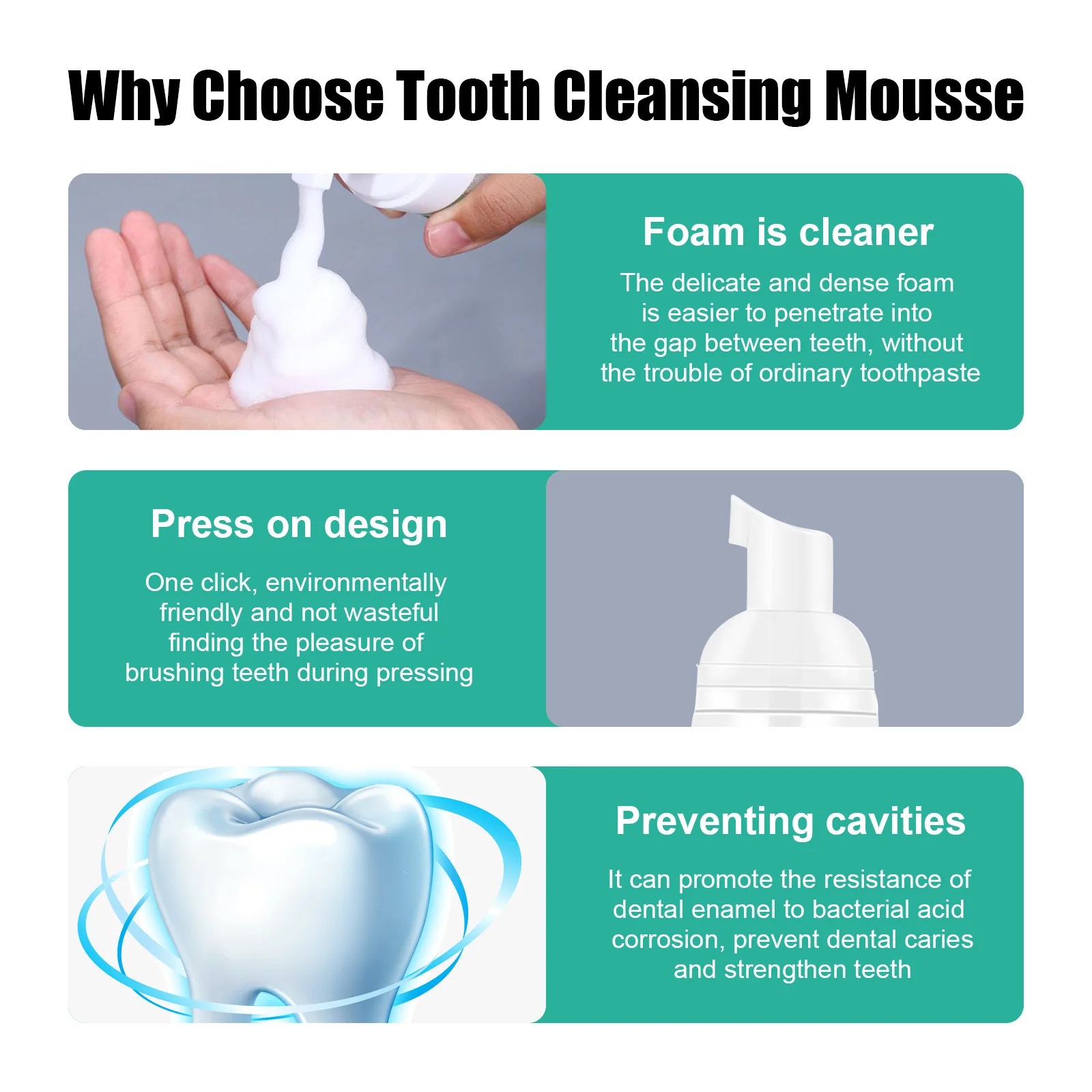 60ml Teeth Whitening Cleaning Mousse Repair Caries Freshens Oral Cleaning Breath Remove Tooth Stain Gingival Dental Care Essence