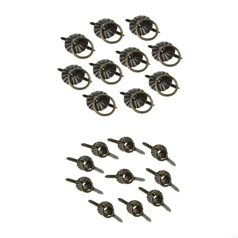 A2UD 10pcs Green Bronze Color Ring Pin Handle Drawer Cabinet Desk Pull Knob Furniture
