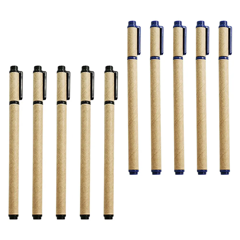 

10 шт. гелевая ручка из крафт-бумаги, черные, синие креативные ручки для письма для студентов, школьный офис, подпись, учебный журнал, гелевая ручка