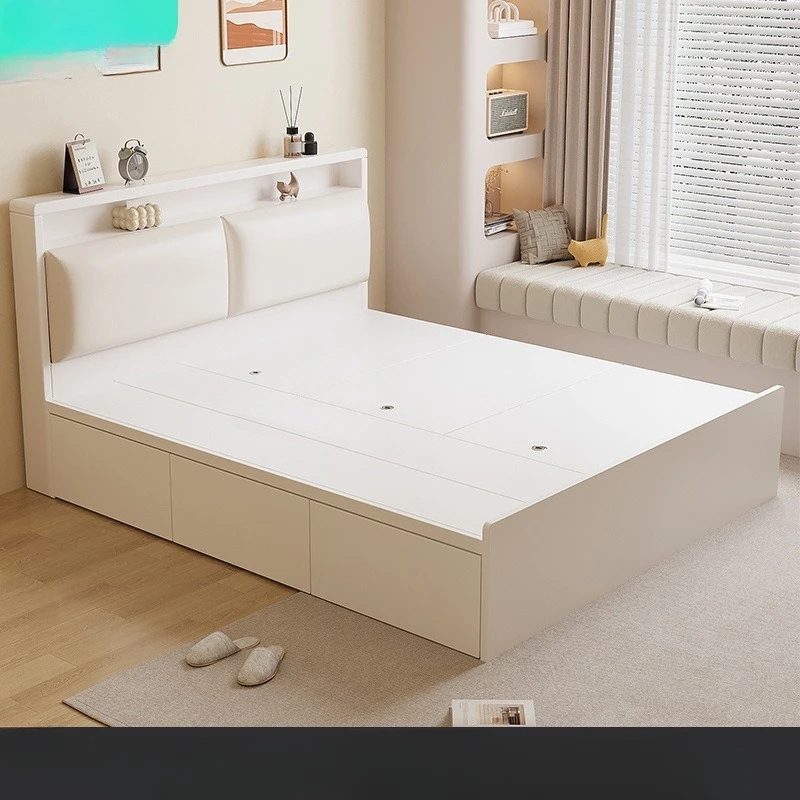 

Small flat panel tatami bed, simple storage soft bag double bed