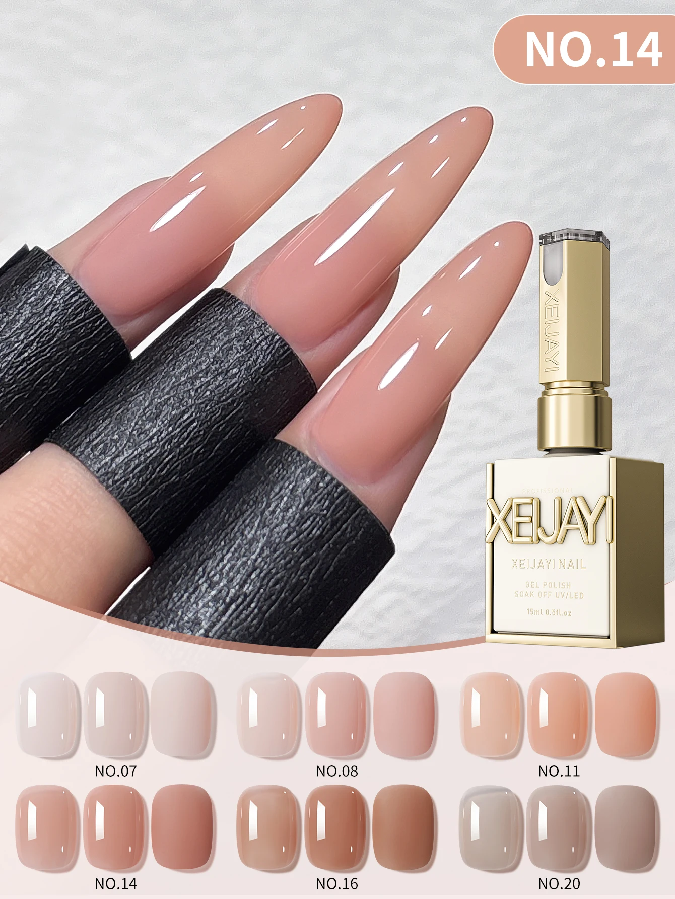 6 szt. 15 ml Jelly Ice Nude Peelable Polish, zestaw UV/LED, bez formaldehydu. Owalny, błyszczący. Dobry do salonu i majsterkowania