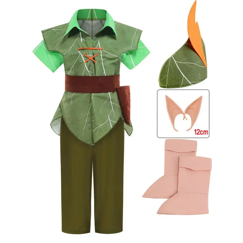 Anime Peter Pan Cosplay Costume para Crianças, Halloween Suit, Festa de Carnaval, COS T-Shirt, Calças, Fantasias de Super-herói, 3-12Y