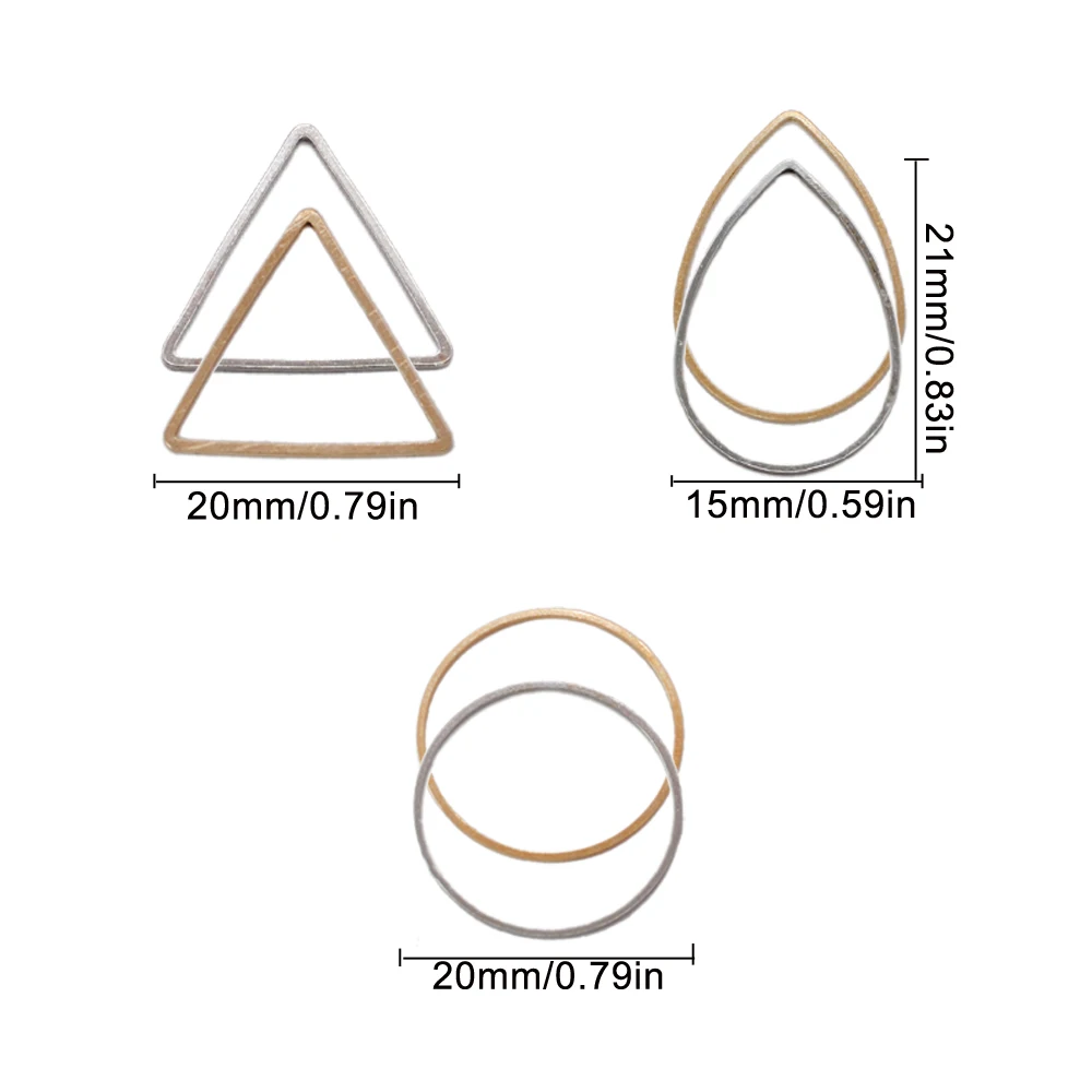 60pcs Mixed Brass Earring Hoop Jewelry Making Finding Hoop Triangle Circle Waterdrops Connectors for DIY Earring Making Supplies