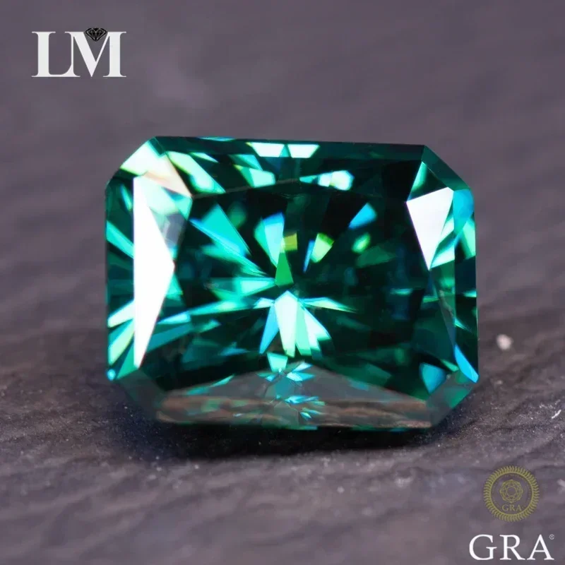 Moissanite Stone Radiant Cut Natural Green Color Gemstone Bead for DIY Ring Necklace Earrings Materials with Certificate