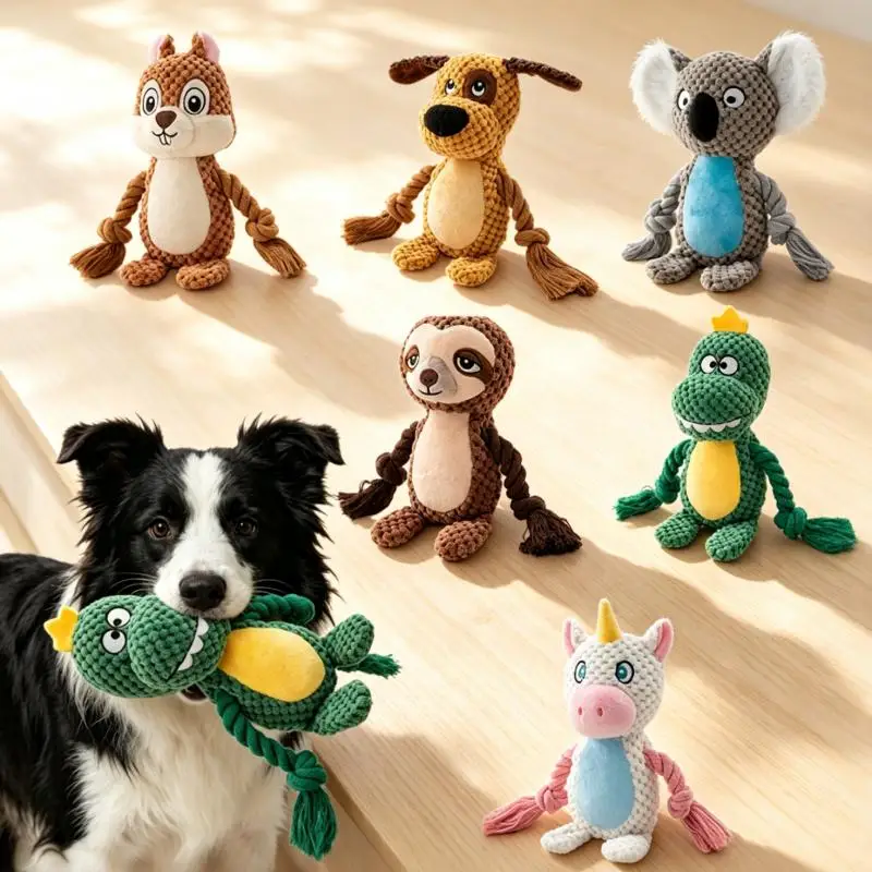 Unzerstörbares Plüsch-Hundespielzeug mit Seil, Bissfestes Quietschspielzeug für Welpen, Sicheres Spielzeug für Hunde, Robuste Spielwaren – Detail 1