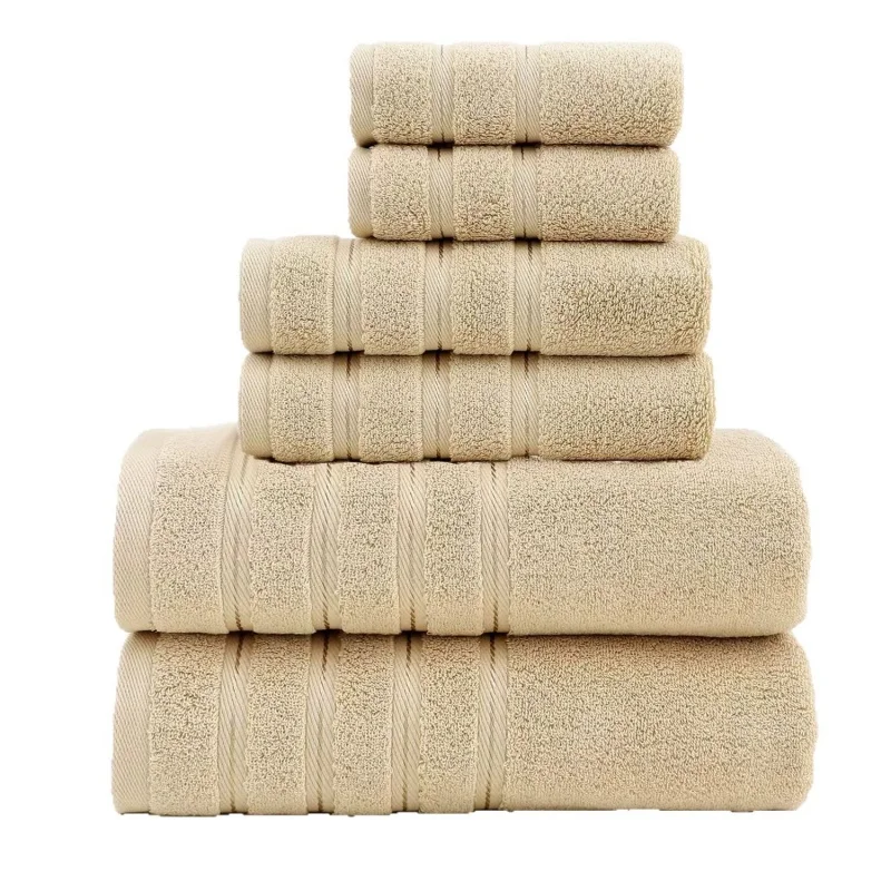 

Набор однотонных полотенец для домашнего отеля, 100% хлопок, 2 руки + 2 лица + 2 банных полотенца, впитывающие полотенца для ванной комнаты, 6 шт., Прямая доставка
