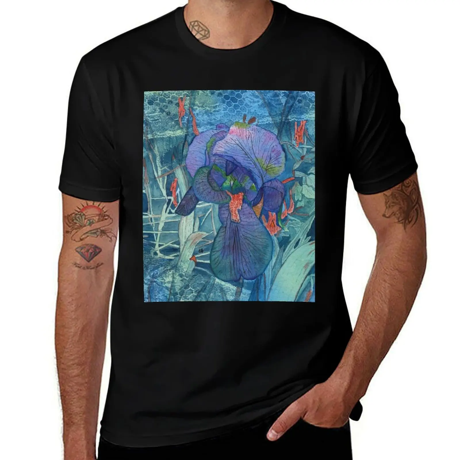 

t custom Watercolor man man soft t T-Shirt Lace shirts cotton for shirt shirt t Iris print luxury