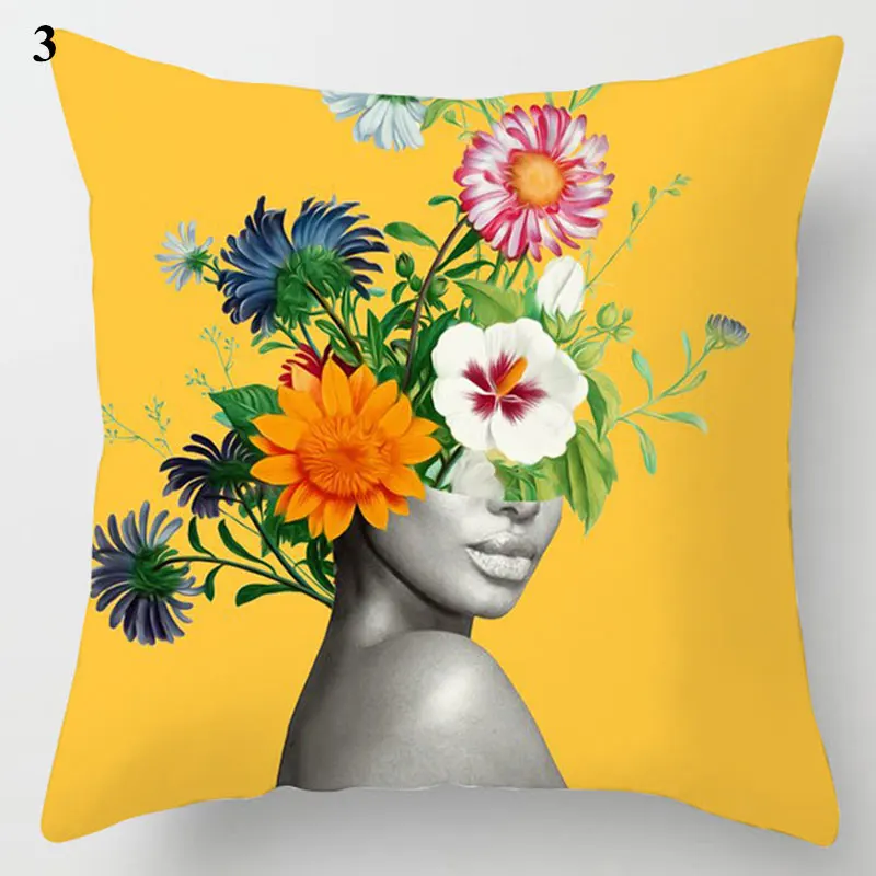 Decorative Cushion Cover Yellow Gray Floral Animal Geometric Pillow Covers Throw Pillows Polyester Single Side Print Pillowcases