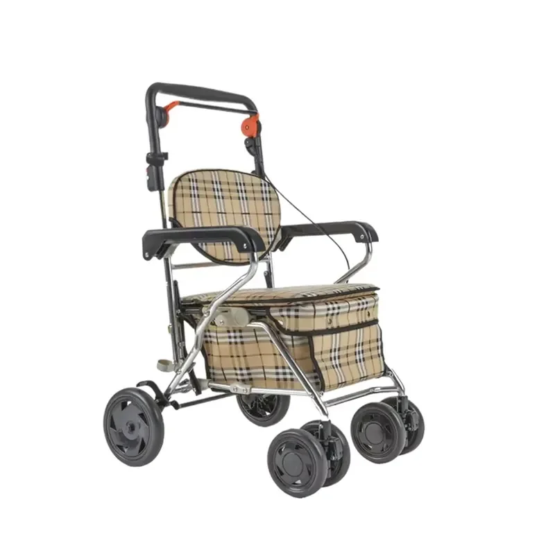 Foldable Walking Aid with Seat and Large Shopping Bag Lightweight Aluminum Frame Mobility Support Trolley for Elderly Adults