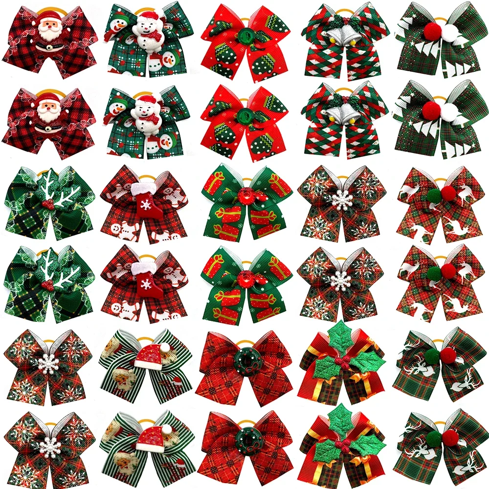 30/50pcs Christmas Dog Accessories Dog Bows Xmas Hair Accessories for Dogs and Cats Puppy Bows with Rubber Bands Pet Supplies