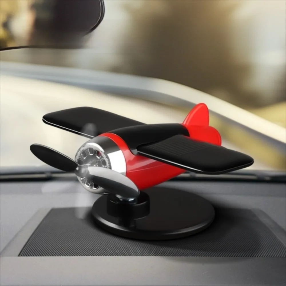 

360° Rotary Car Solar Airplane Ornaments Creative with Traceless Adhesive Car Center Console Decorations Funny Sun-resistant
